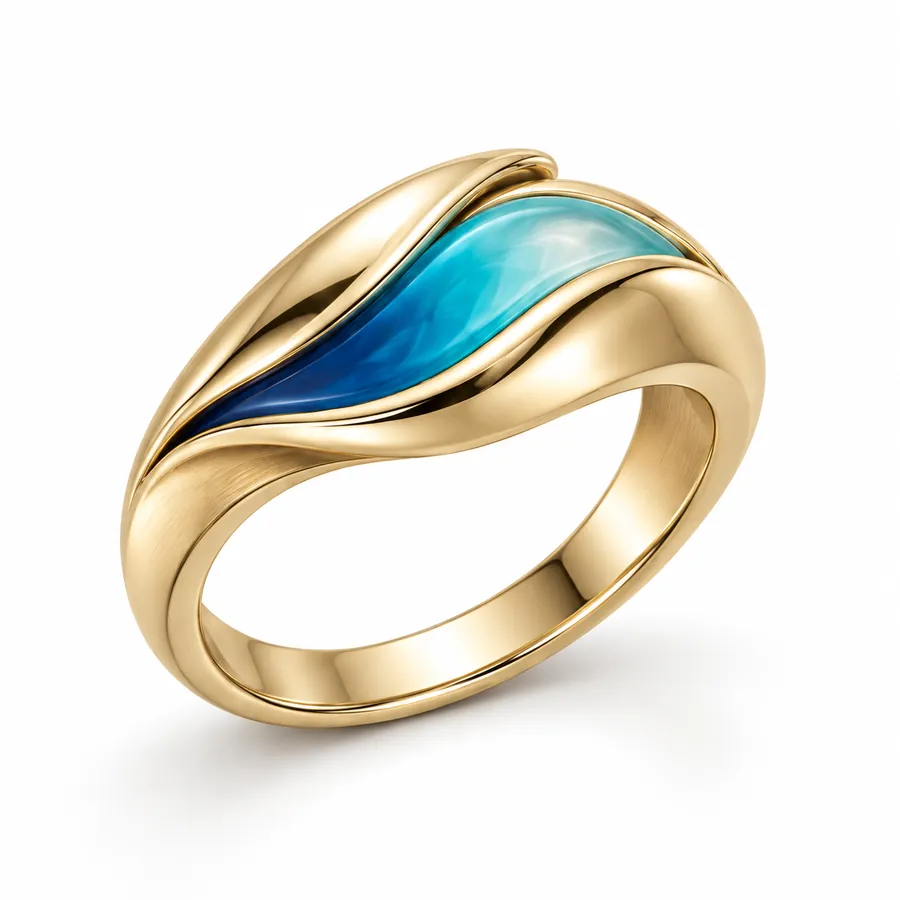 Concept de bague fermée dorée avec détail bleu-vert