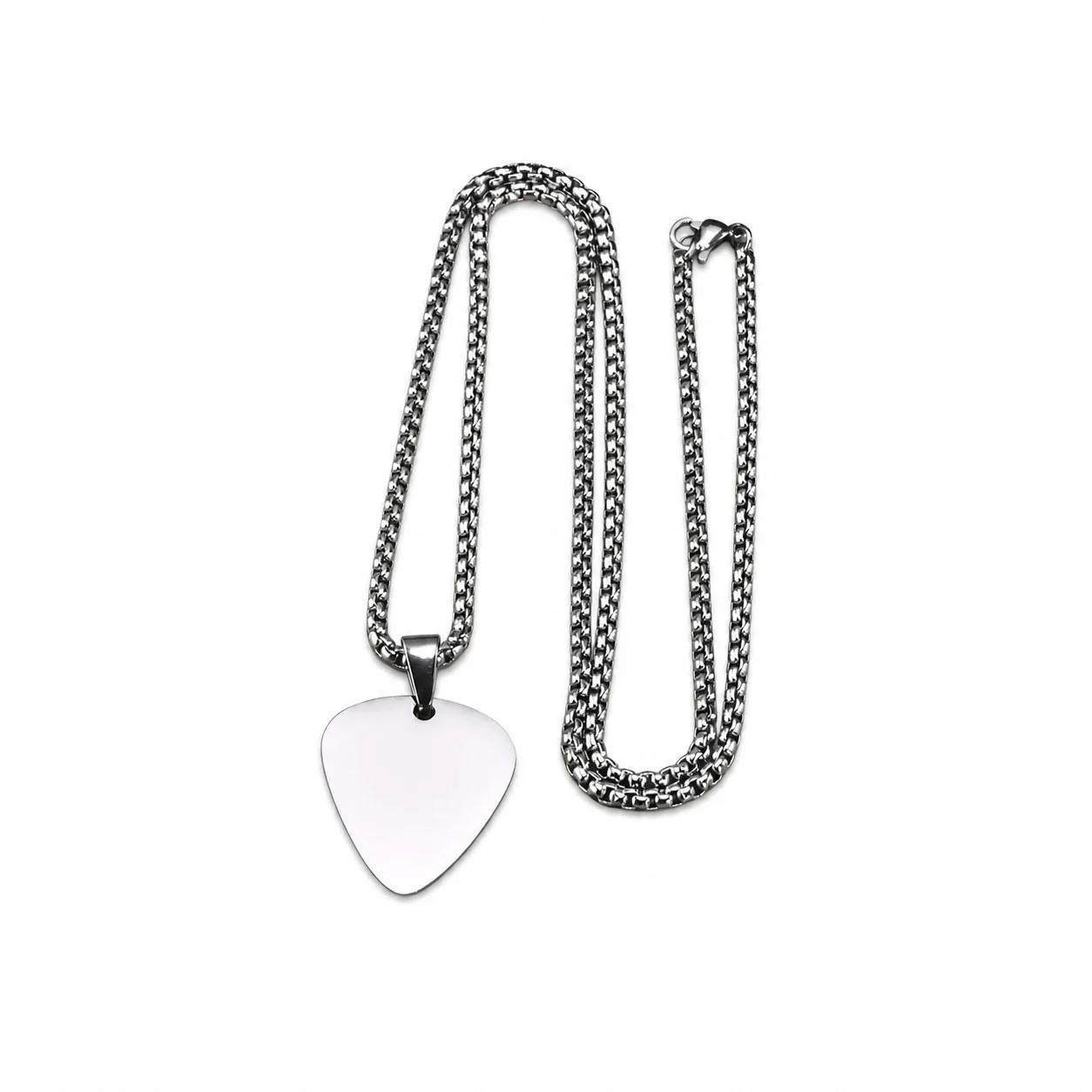 Edgy Stainless Steel Pick Pendant Box Chain Necklace - Silver 70 cm