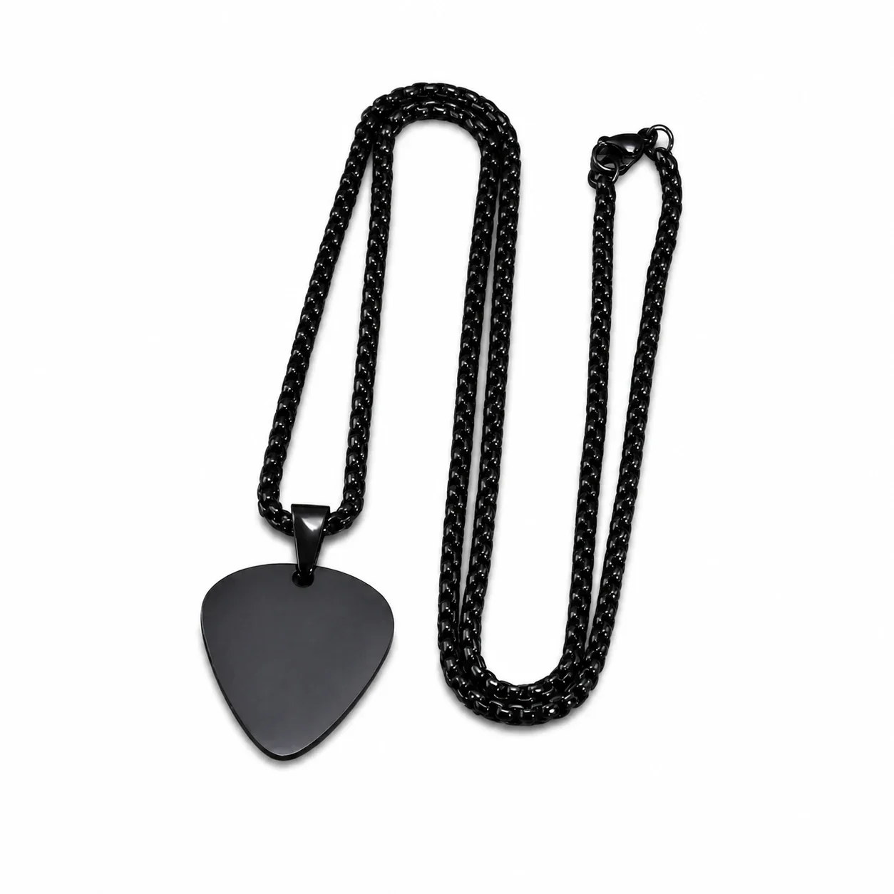 Edgy Stainless Steel Pick Pendant Box Chain Necklace - Black 70 cm