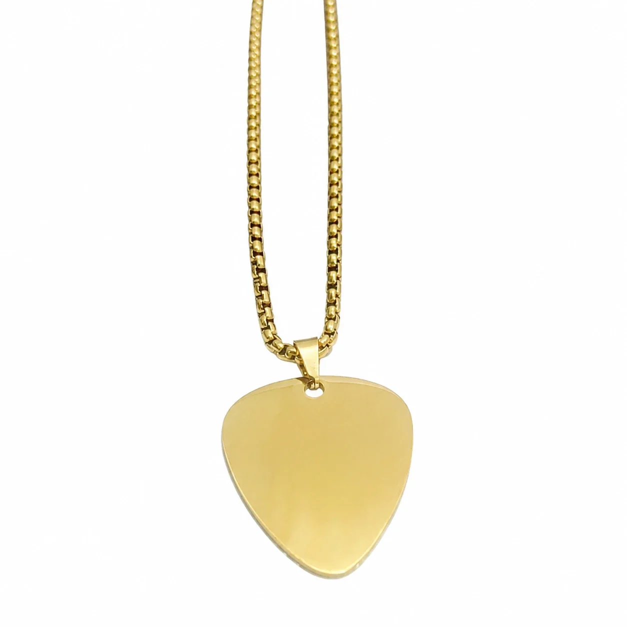 Edgy Stainless Steel Pick Pendant Box Chain Necklace - Gold 70 cm