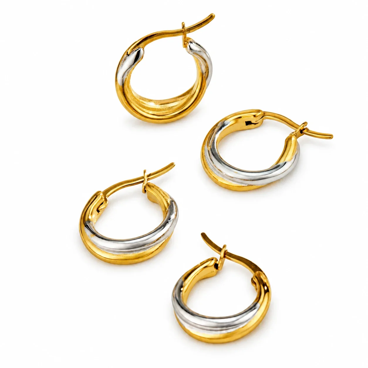 Hoop Earrings, Twisted Two-Tone Stainless Steel Gold PVD
