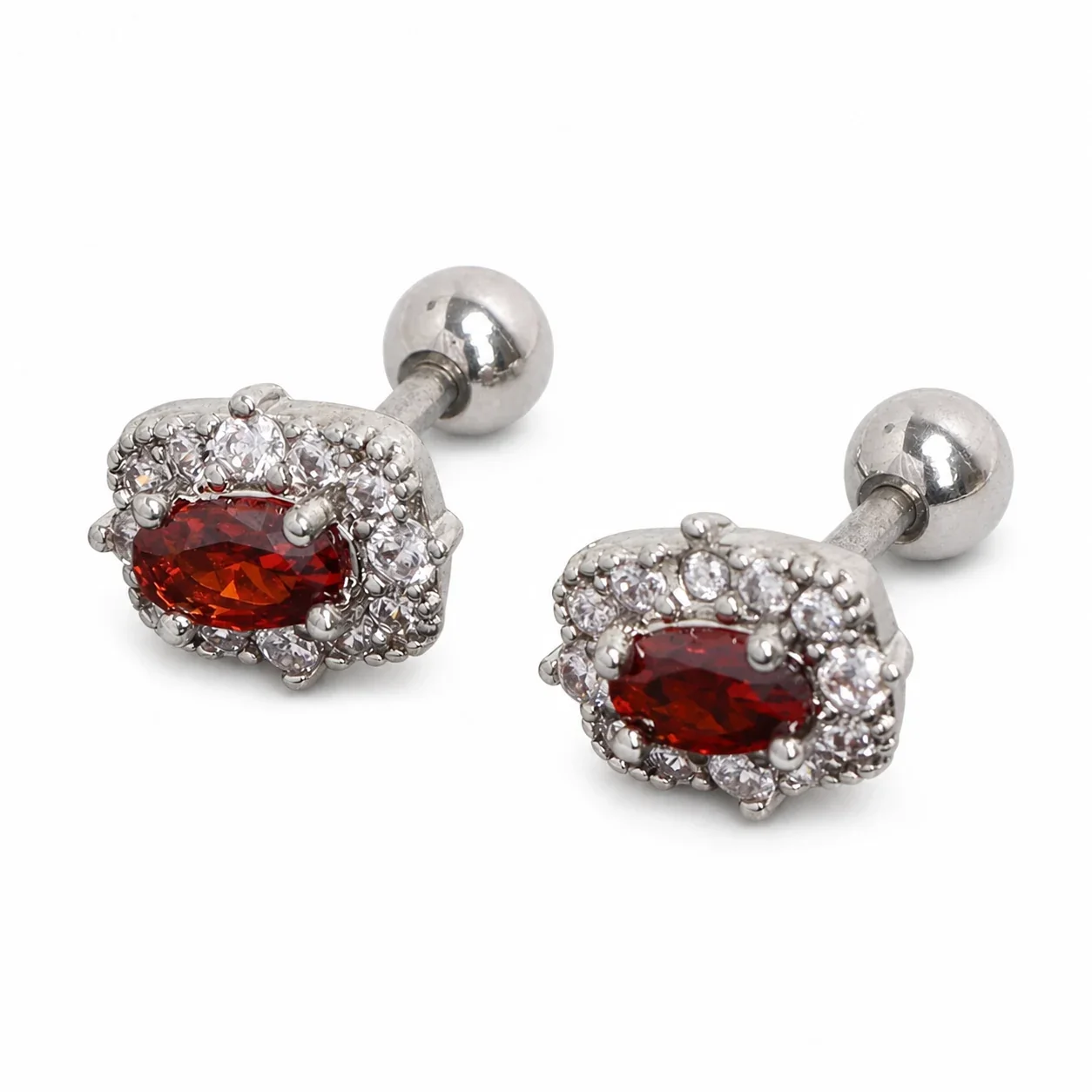 Sleek Silver-Plated Stainless Steel Blue Oval Halo Stud Earrings