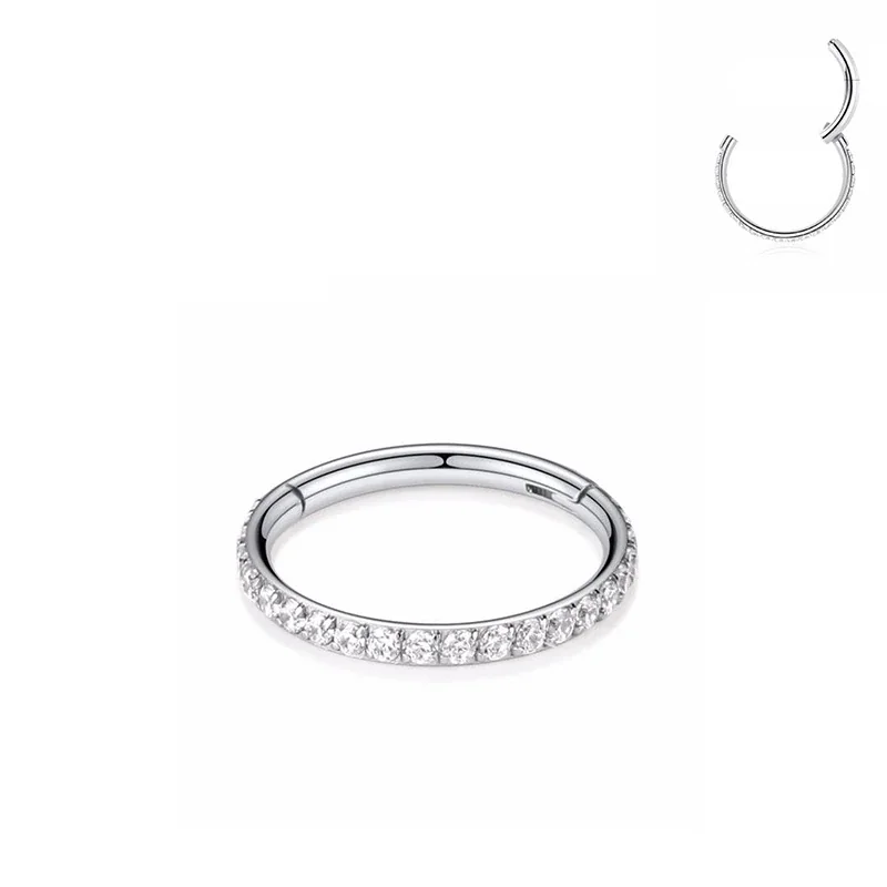 Hinged 316 Stainless Steel Pavé CZ Segment Hoop Ring