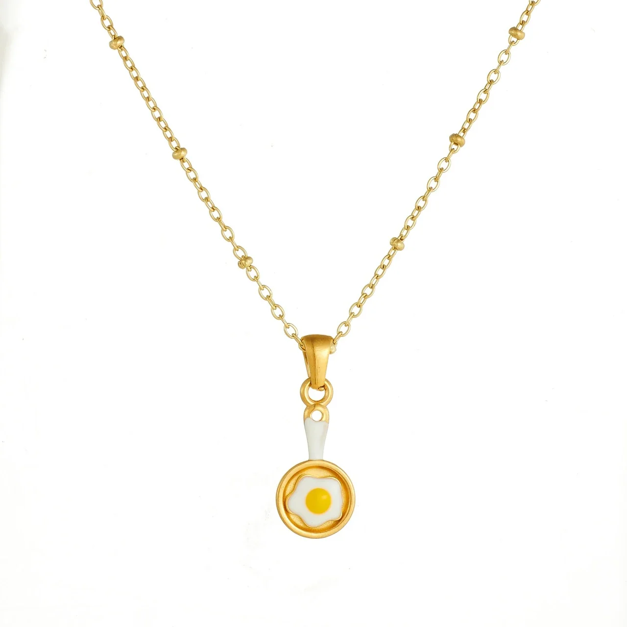 Fried Egg Pan Pendant Necklace, Gold-Plated Stainless Steel