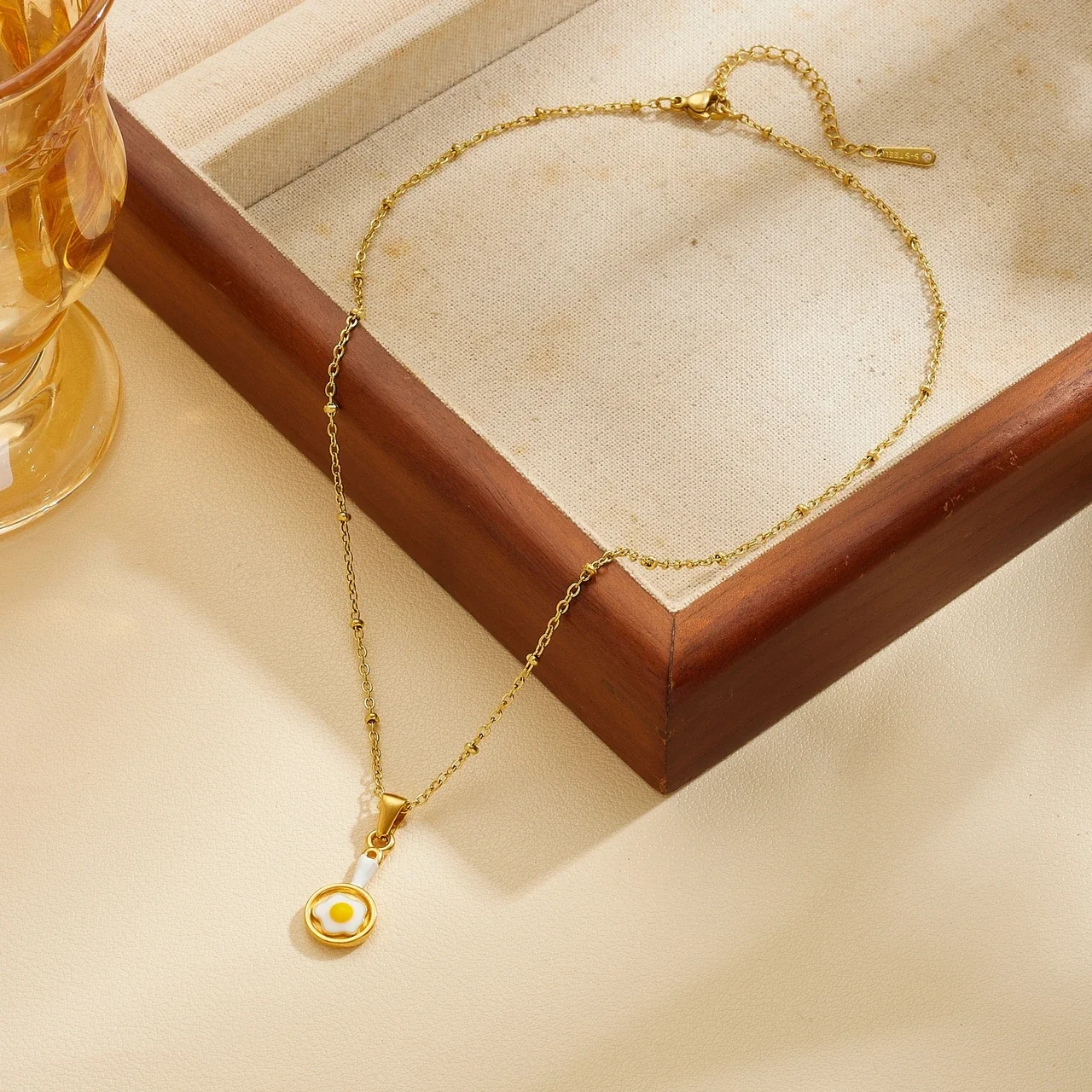 Fried Egg Pan Pendant Necklace, Gold-Plated Stainless Steel