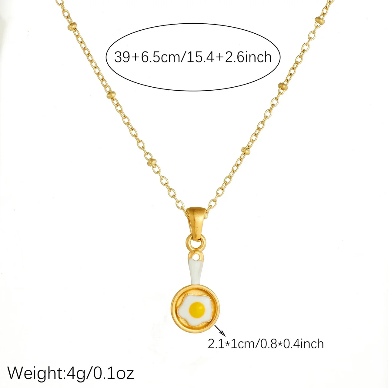 Fried Egg Pan Pendant Necklace, Gold-Plated Stainless Steel
