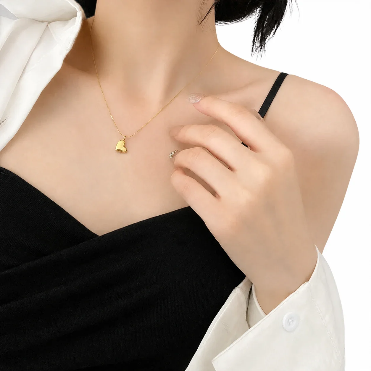 Polished Gold-Plated Heart Rope Chain Necklace