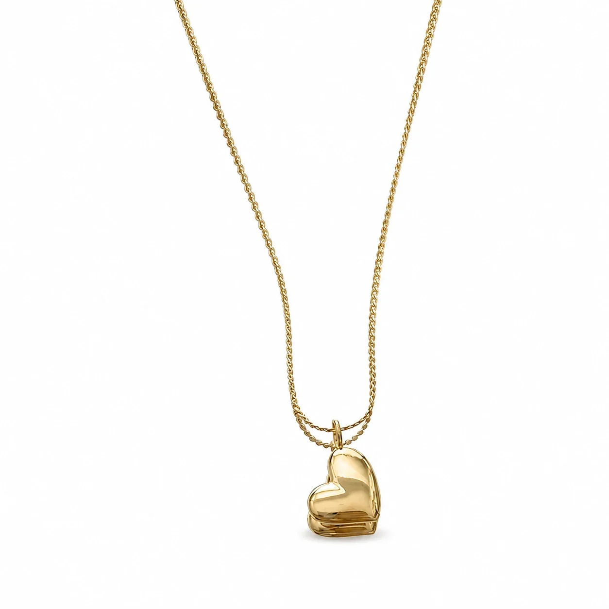 Polished Gold-Plated Heart Rope Chain Necklace