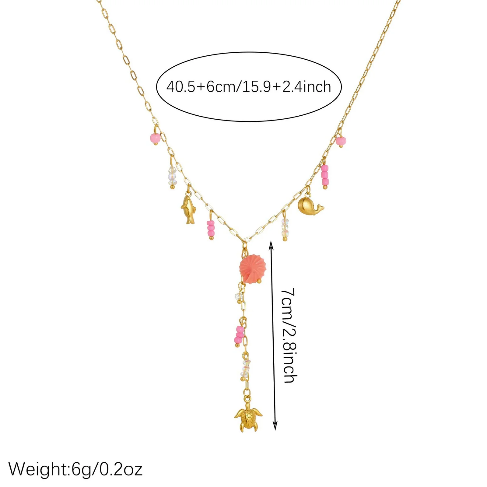 Y-ketting met bedels van zeeschildpad en schelp, verguld productfoto