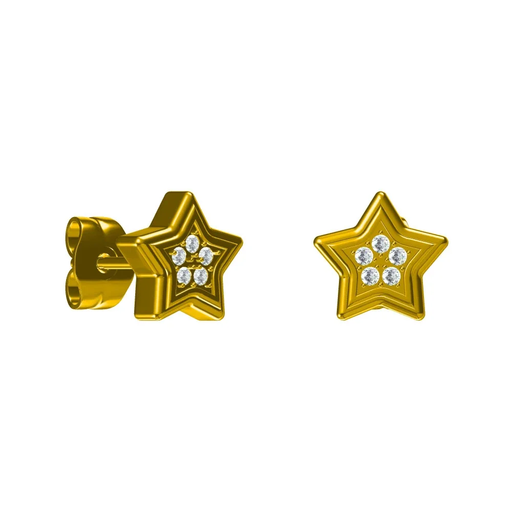 Produktfoto: Stern-Ohrstecker aus 316 Edelstahl mit fünf Kristallen und Gold-PVD