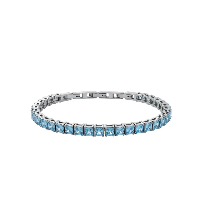 Polished Stainless Steel Square CZ Tennis Bracelet