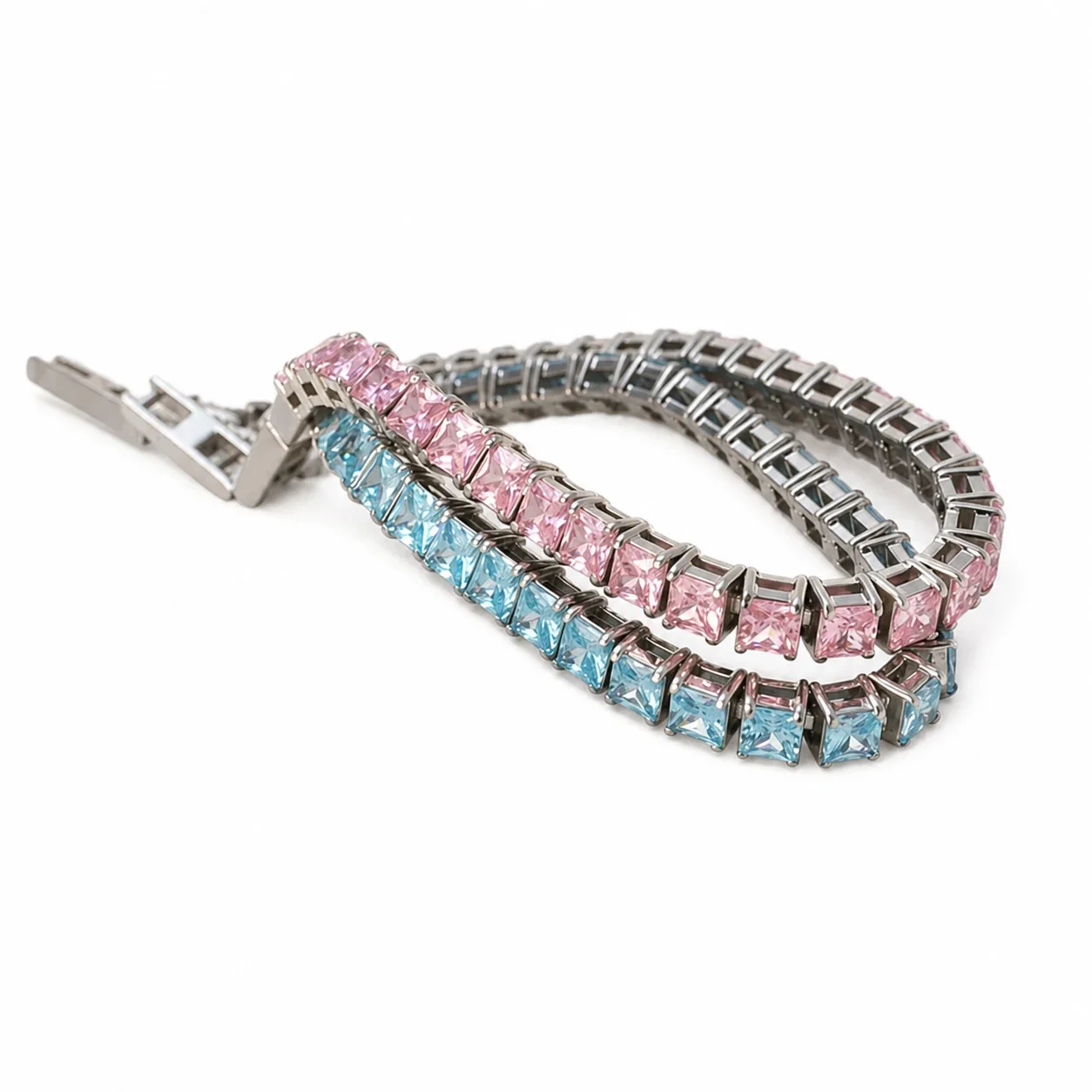Polished Stainless Steel Square CZ Tennis Bracelet