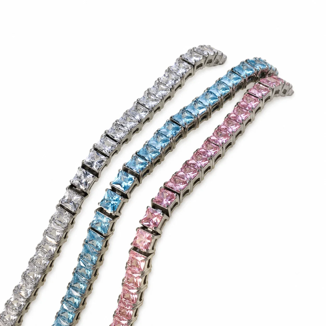 Polished Stainless Steel Square CZ Tennis Bracelet
