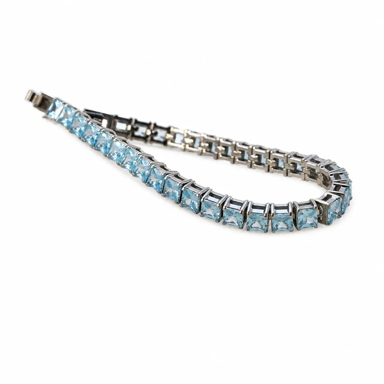 Polished Stainless Steel Square CZ Tennis Bracelet