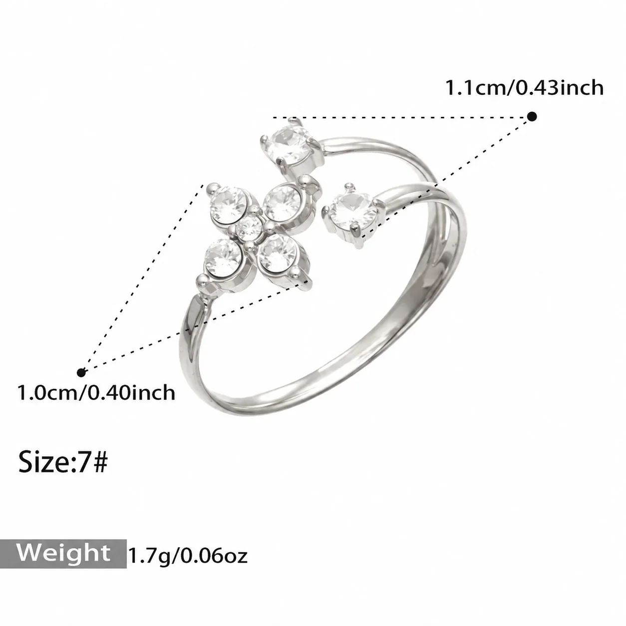 Open ringen met zon-, bloem- en hartmotief van roestvrij staal productfoto