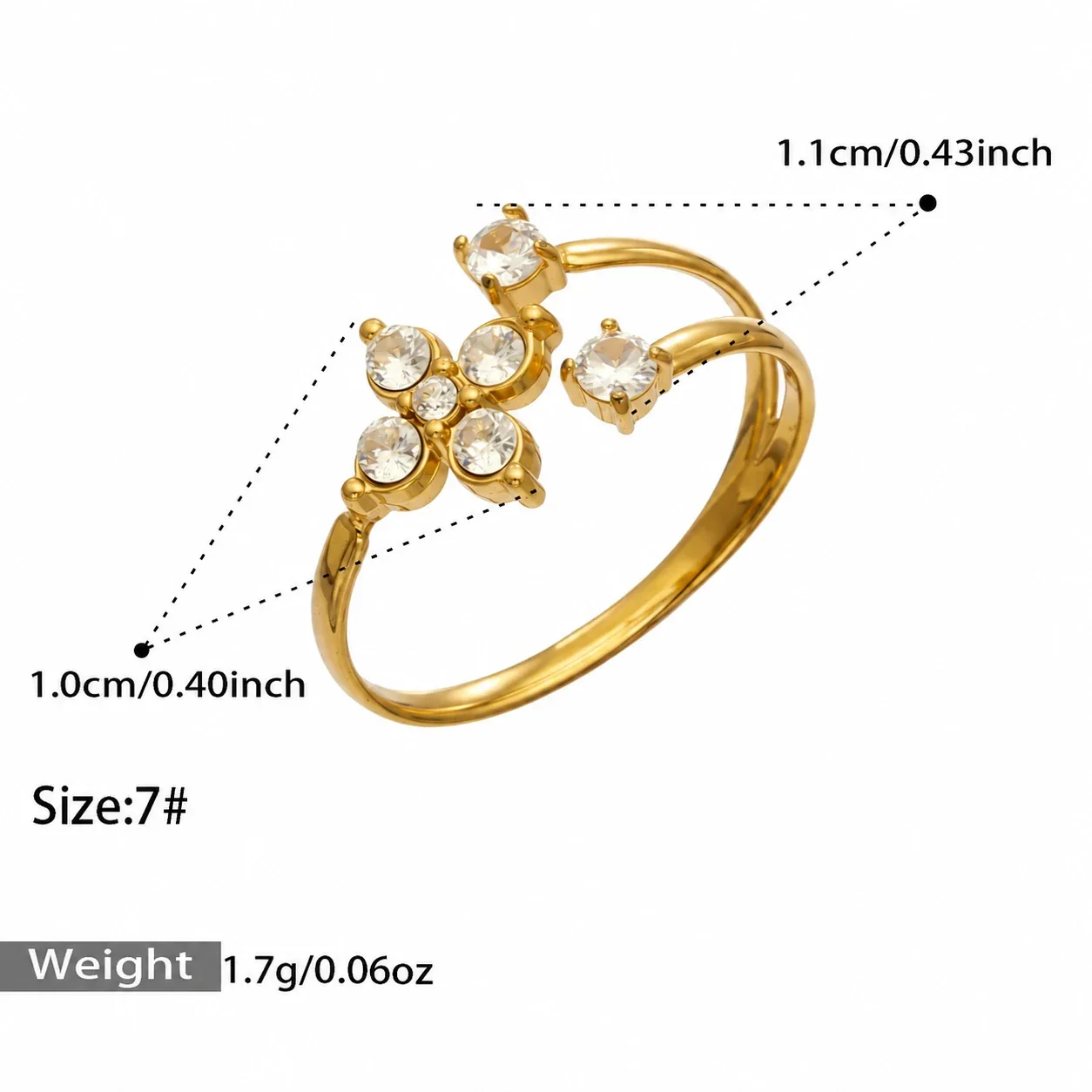 Open ringen met zon-, bloem- en hartmotief van roestvrij staal productfoto