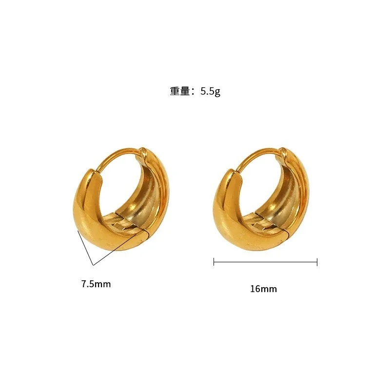 Half Hoop Earrings Ribbed Dome 316 Stainless Steel 18K Gold PVD - Gold Style