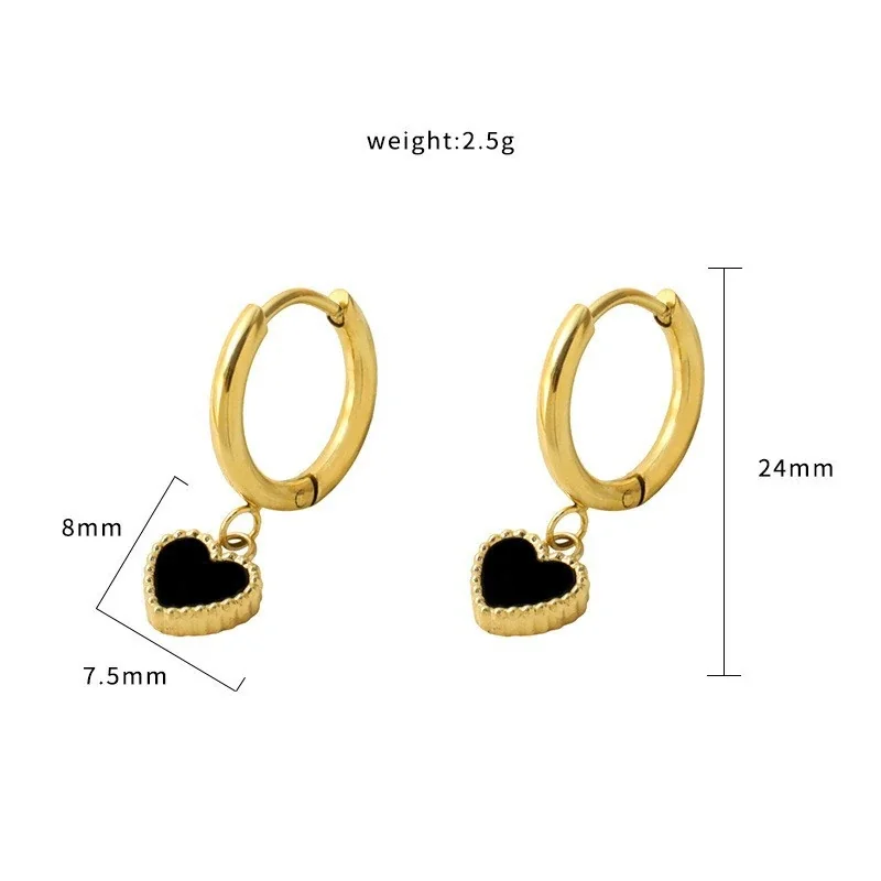Half Hoop Earrings Ribbed Dome 316 Stainless Steel 18K Gold PVD - Gold Heart
