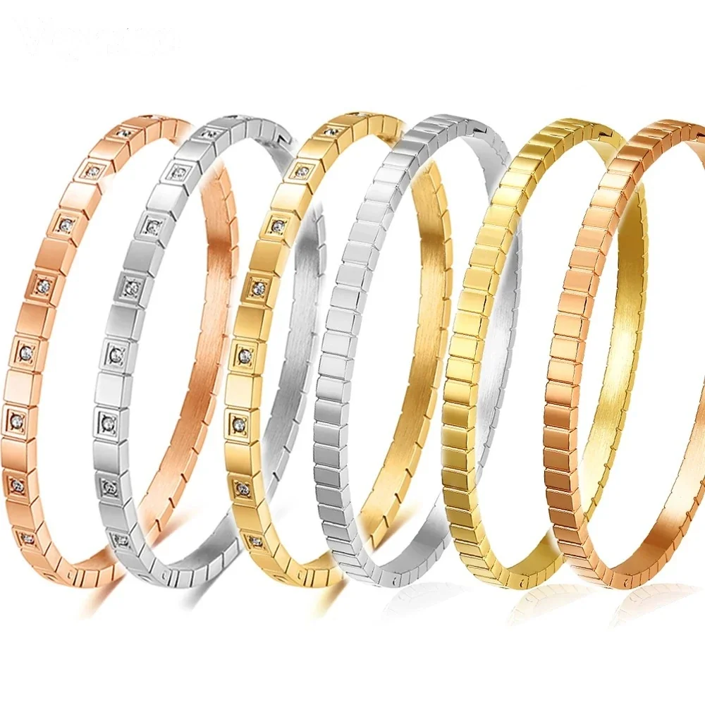 Armring met vierkante kastzettingen met zirkonia, roestvrij staal productfoto