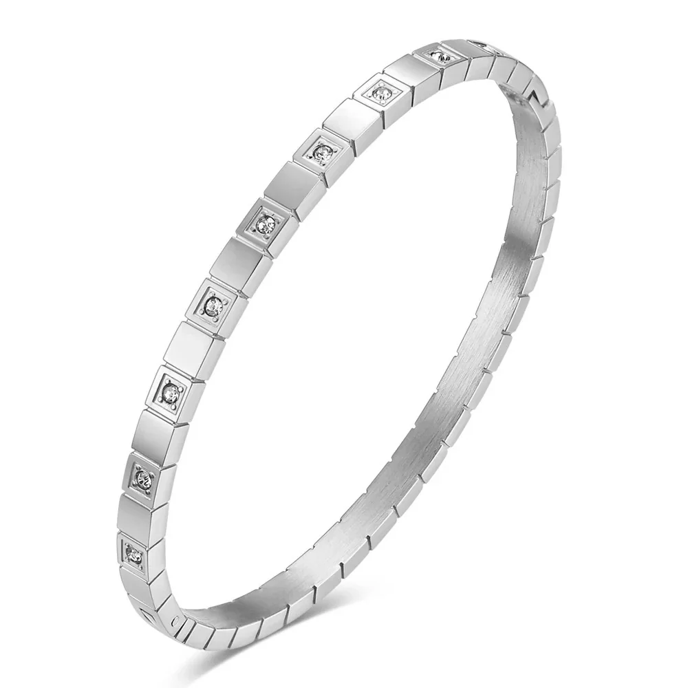 Armring met vierkante kastzettingen met zirkonia, roestvrij staal productfoto