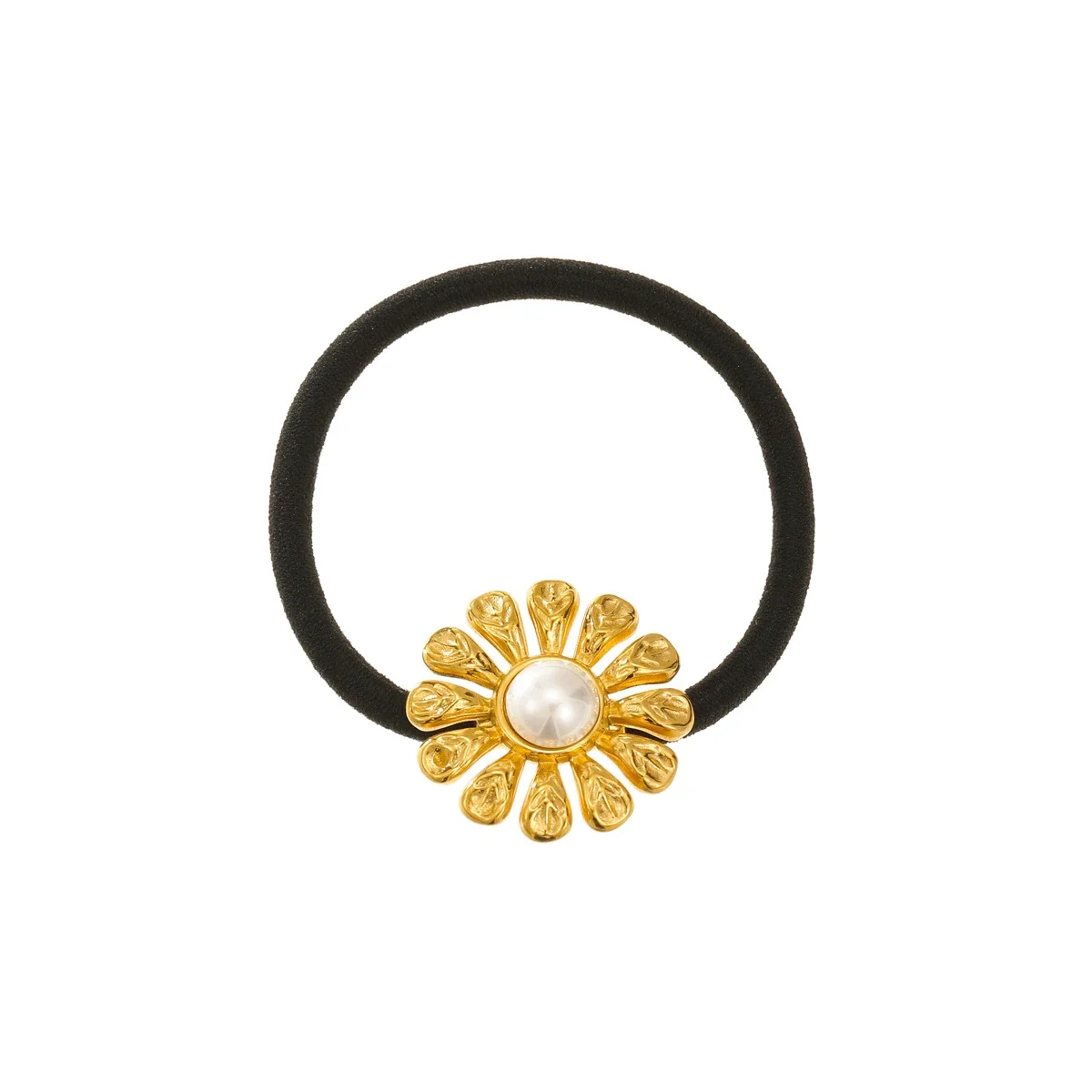 Sunflower Pearl Hair Tie in Gold-Plated Stainless Steel