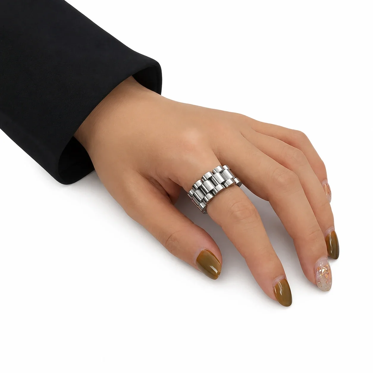Sculptural 316 Stainless Steel Link Band Ring