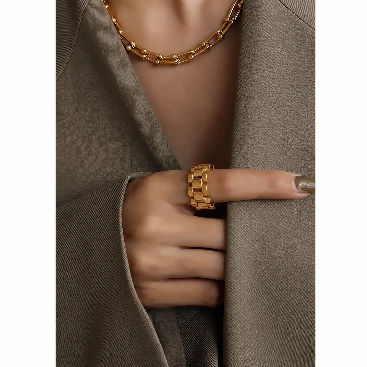 Sculptural 316 Stainless Steel Link Band Ring