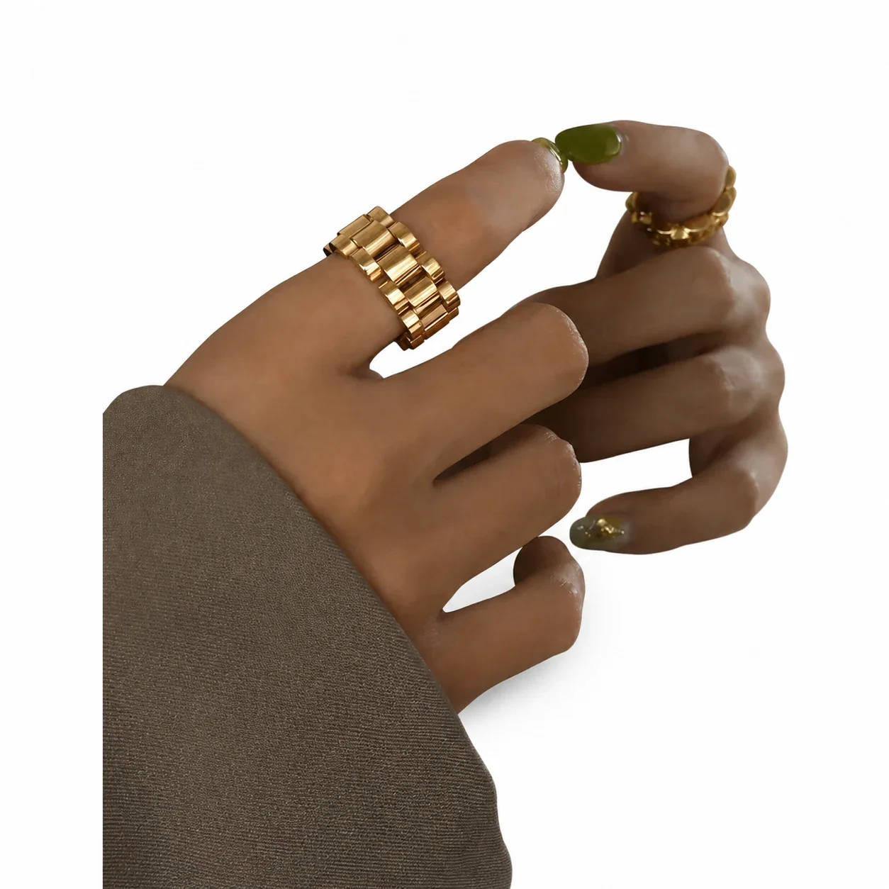 Sculptural 316 Stainless Steel Link Band Ring - Gold
