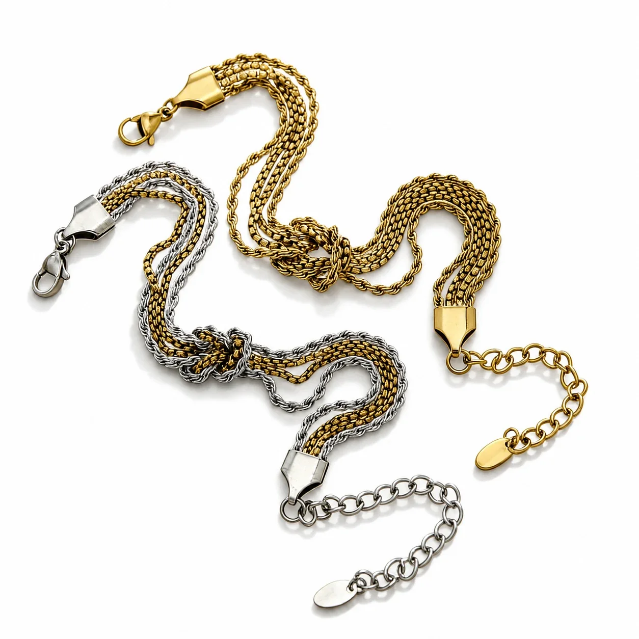 Knotted Stainless Steel Multi-Chain Bracelet