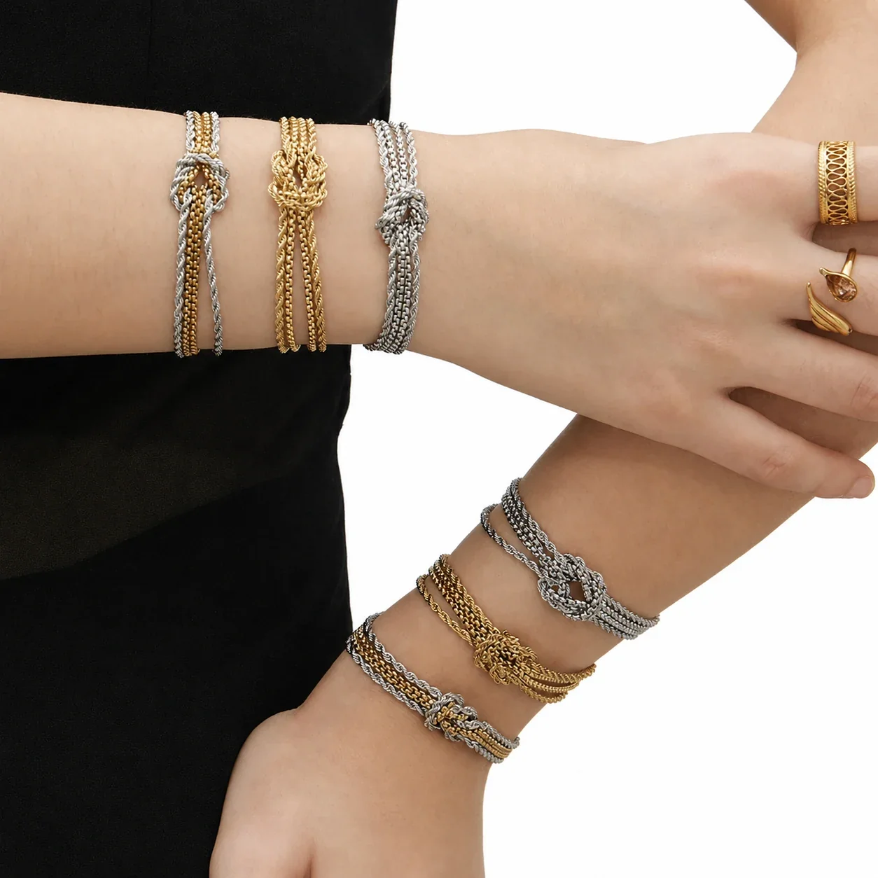 Knotted Stainless Steel Multi-Chain Bracelet