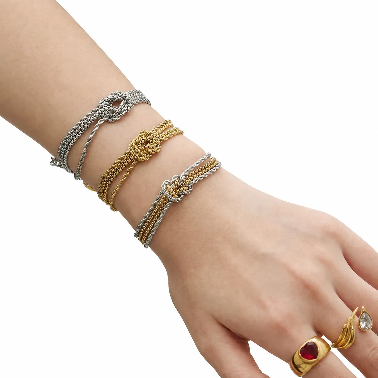 Knotted Stainless Steel Multi-Chain Bracelet