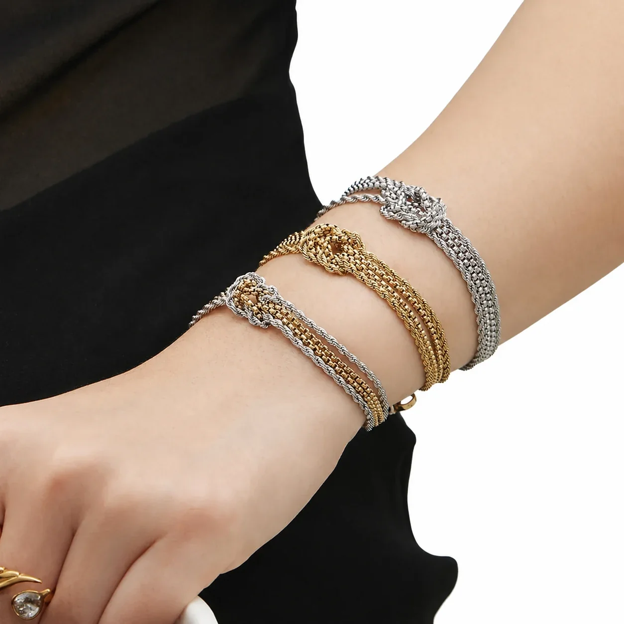 Knotted Stainless Steel Multi-Chain Bracelet