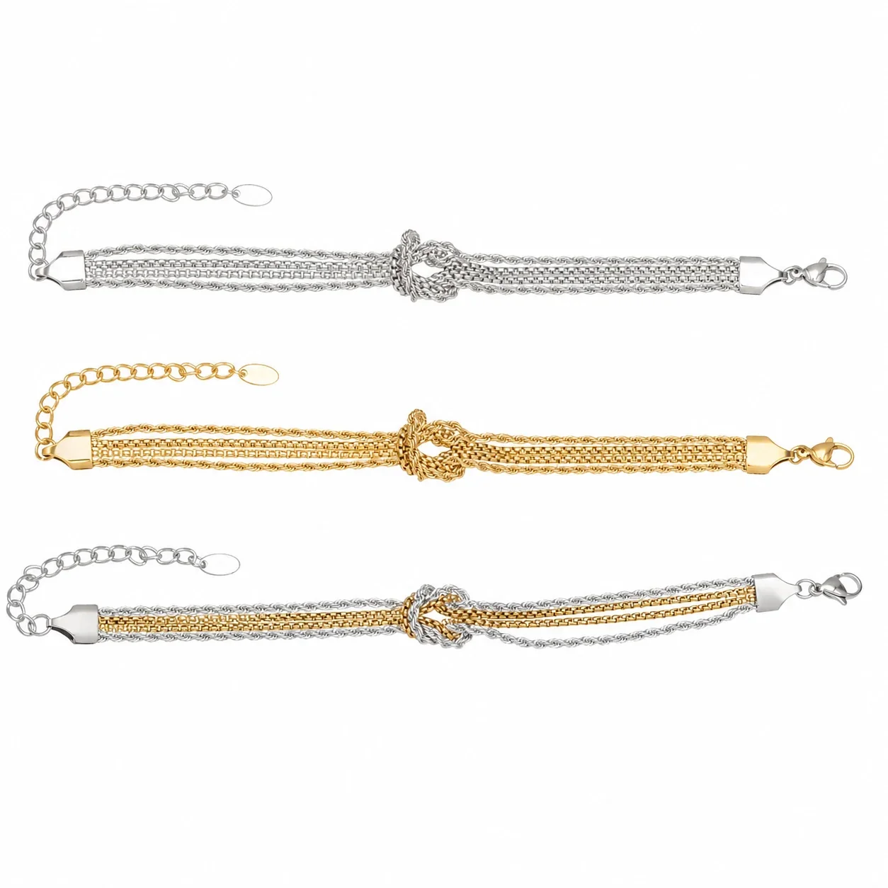Knotted Stainless Steel Multi-Chain Bracelet