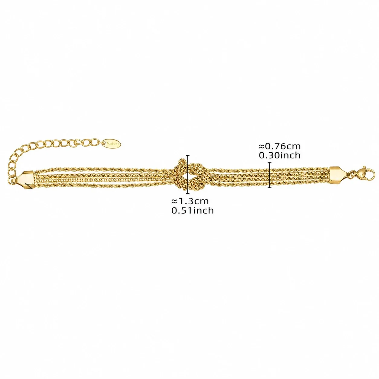 Knotted Stainless Steel Multi-Chain Bracelet - Gold