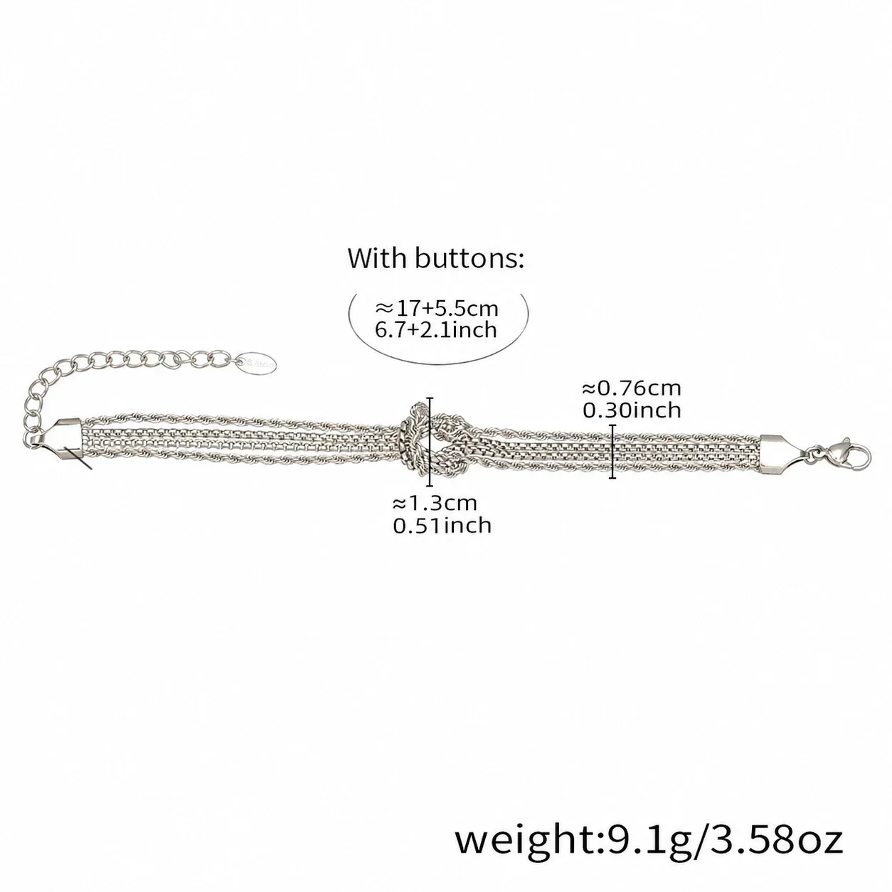 Knotted Stainless Steel Multi-Chain Bracelet - Silver