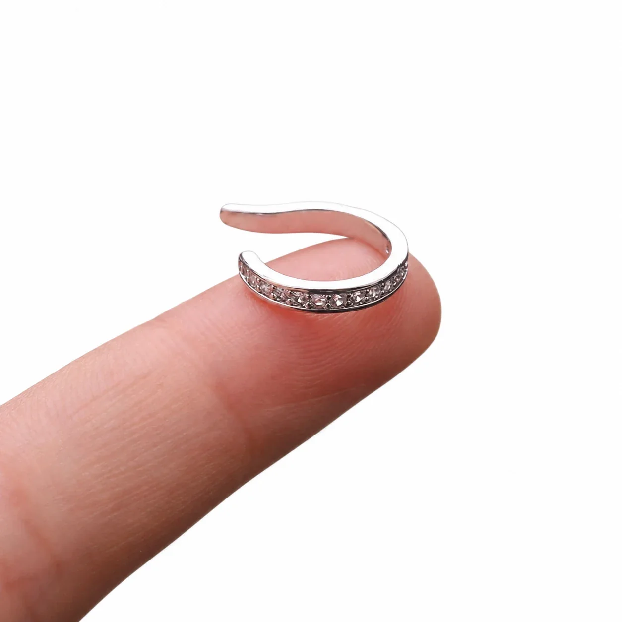 Sparkling 316 Stainless Steel Pavé Ear Cuff 10mm - Silver Slim Pavé Band