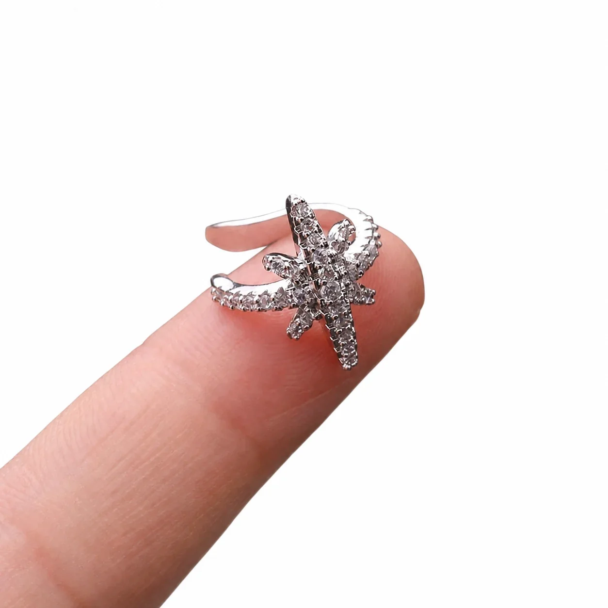 Sparkling 316 Stainless Steel Pavé Ear Cuff 10mm - Silver Starburst Pavé