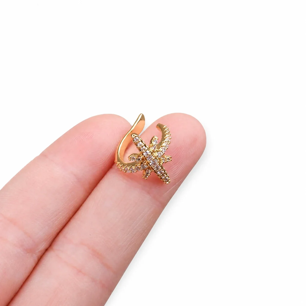 Sparkling 316 Stainless Steel Pavé Ear Cuff 10mm - Gold Starburst Pavé