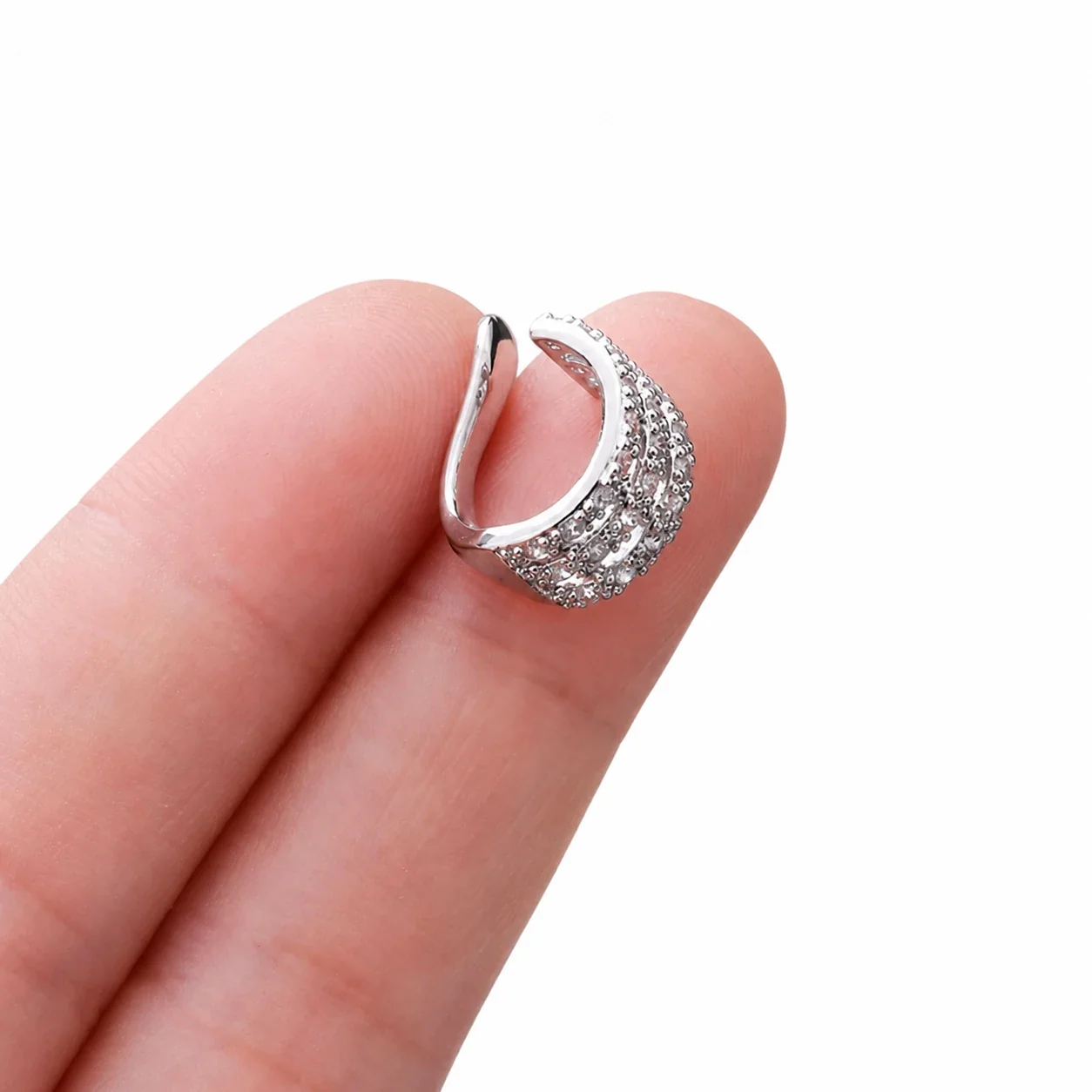 Sparkling 316 Stainless Steel Pavé Ear Cuff 10mm - Silver Wide Grid Pavé