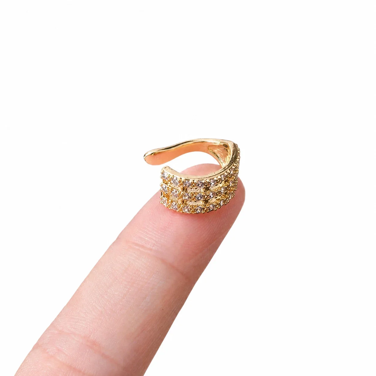 Sparkling 316 Stainless Steel Pavé Ear Cuff 10mm - Gold Wide Grid Pavé
