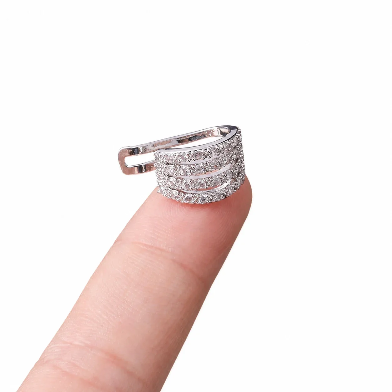 Sparkling 316 Stainless Steel Pavé Ear Cuff 10mm - Silver Wide Multi-Row Pavé