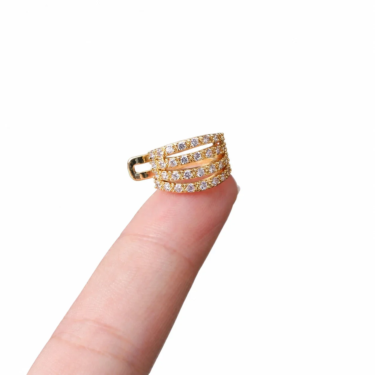 Sparkling 316 Stainless Steel Pavé Ear Cuff 10mm - Gold Wide Multi-Row Pavé
