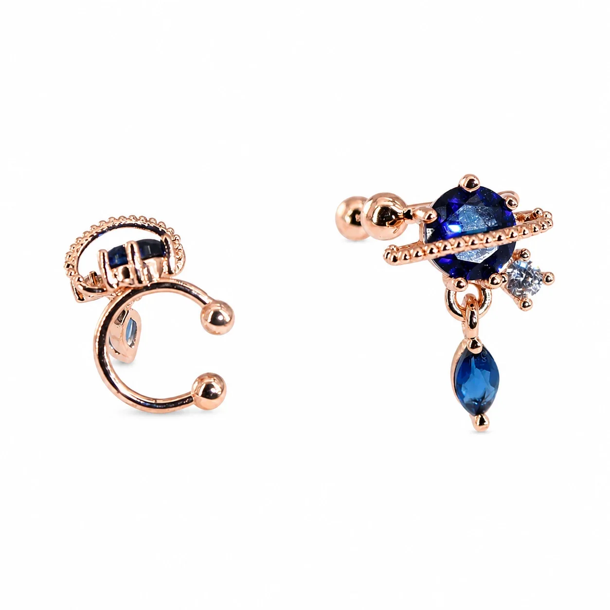 Sparkling 316 Stainless Steel Pavé Ear Cuff 10mm - Rose Gold Dark Blue Accent