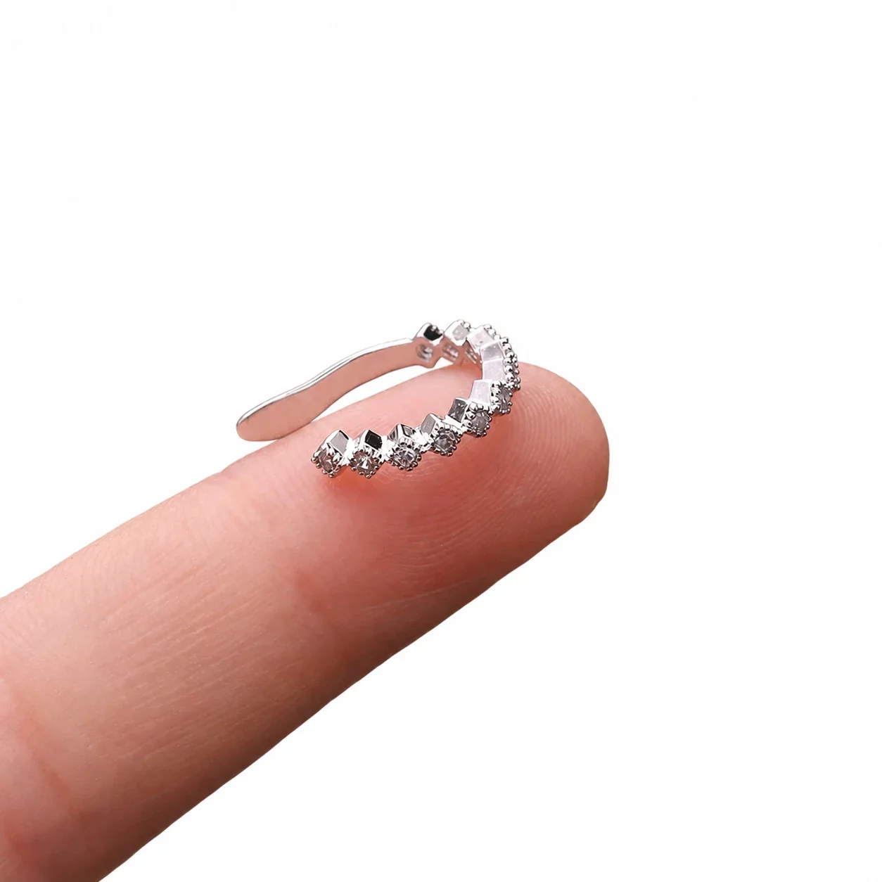 Sparkling 316 Stainless Steel Pavé Ear Cuff 10mm - Silver Geometric Crystal Band