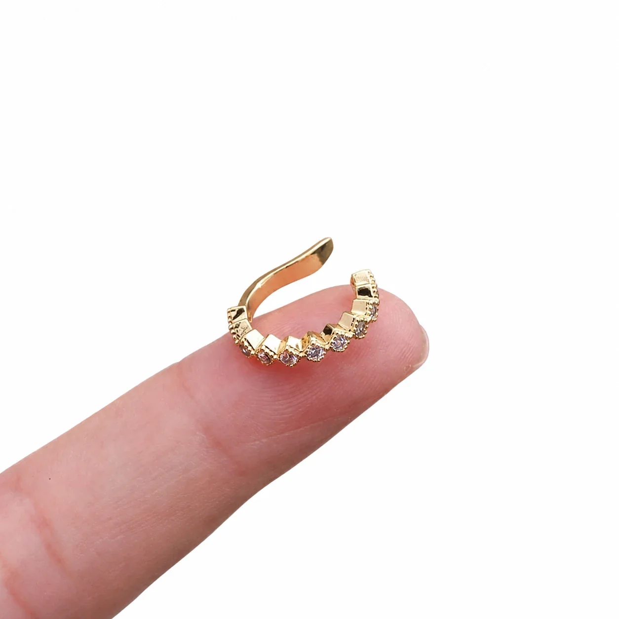 Sparkling 316 Stainless Steel Pavé Ear Cuff 10mm - Gold Geometric Crystal Band