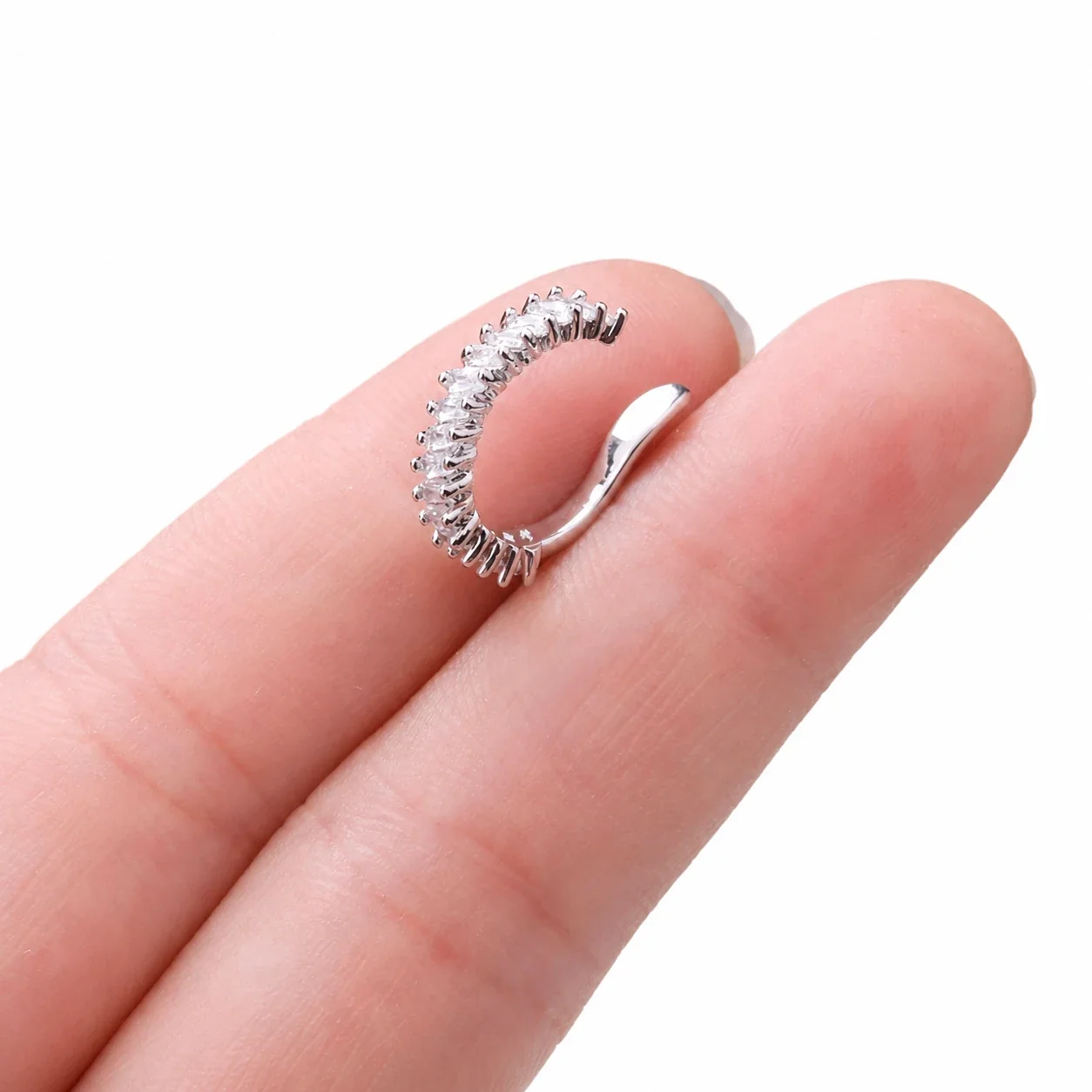 Sparkling 316 Stainless Steel Pavé Ear Cuff 10mm - Silver Baguette Crystal Arc
