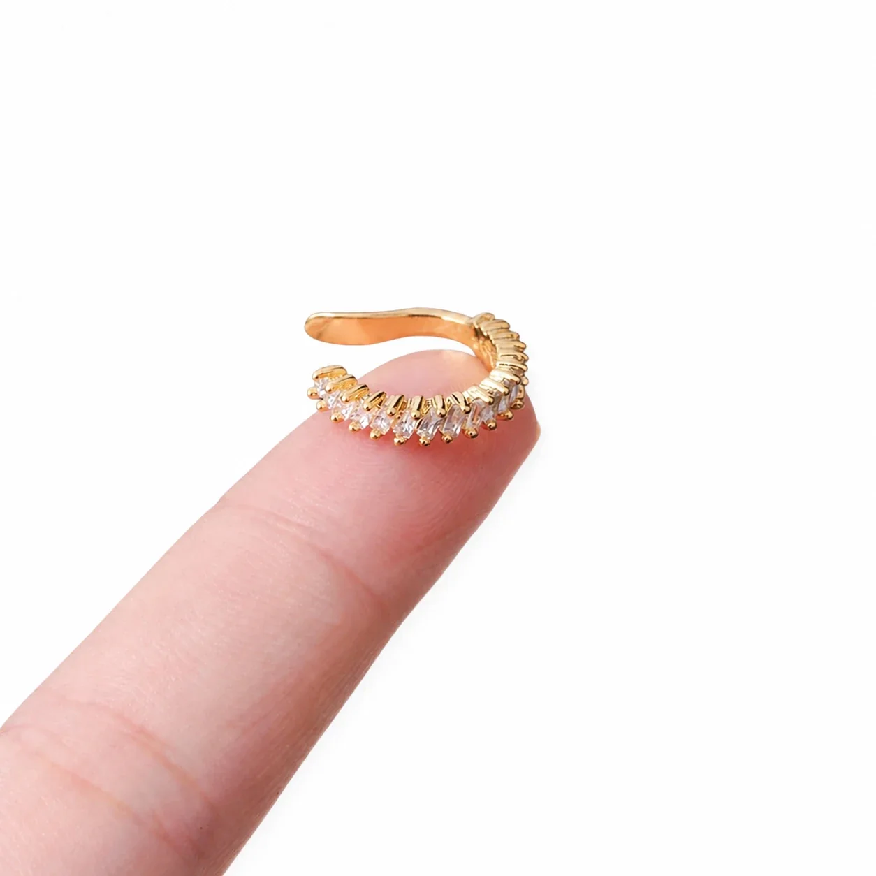 Sparkling 316 Stainless Steel Pavé Ear Cuff 10mm - Gold Baguette Crystal Arc