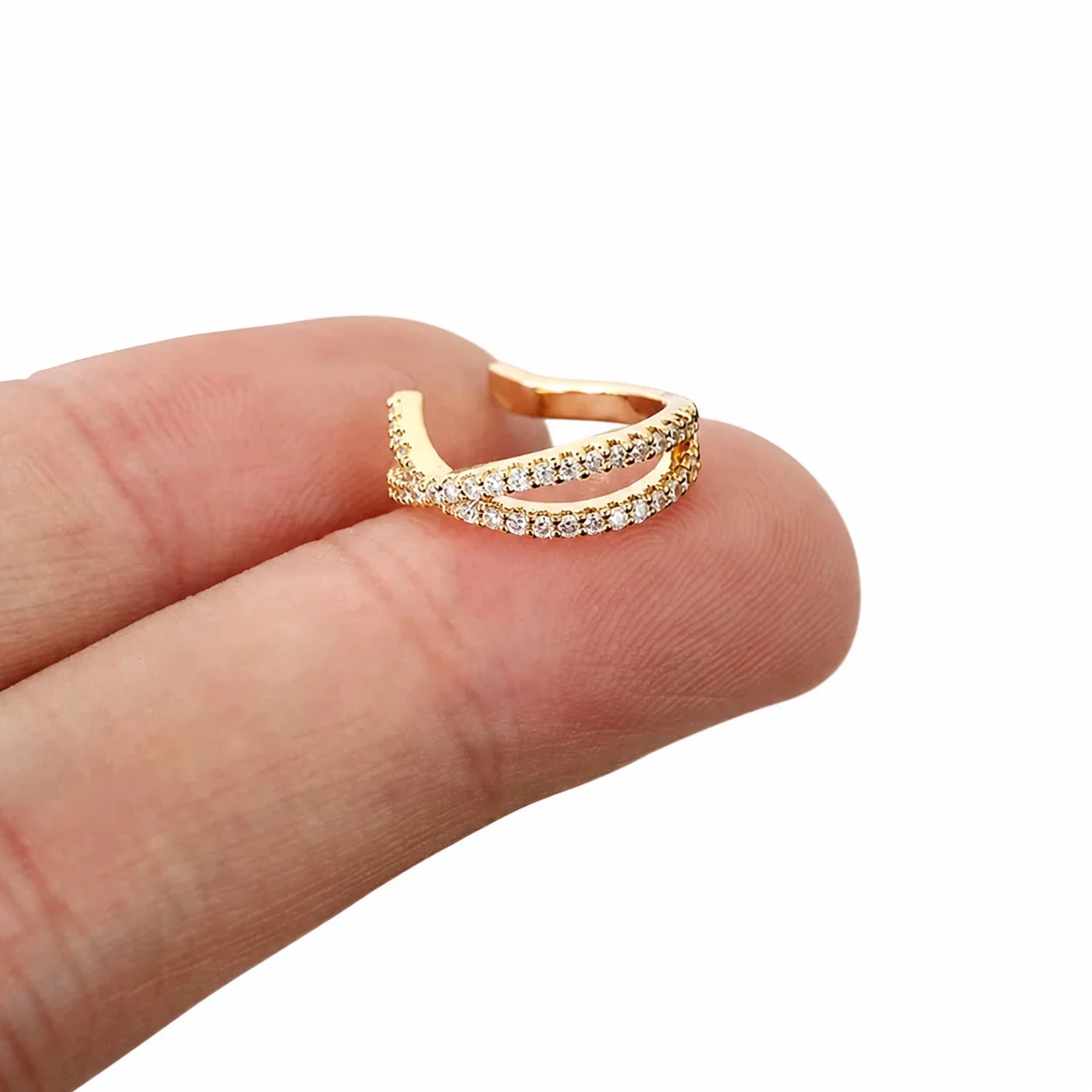 Sparkling 316 Stainless Steel Pavé Ear Cuff 10mm - Gold Crossed Pavé Wrap