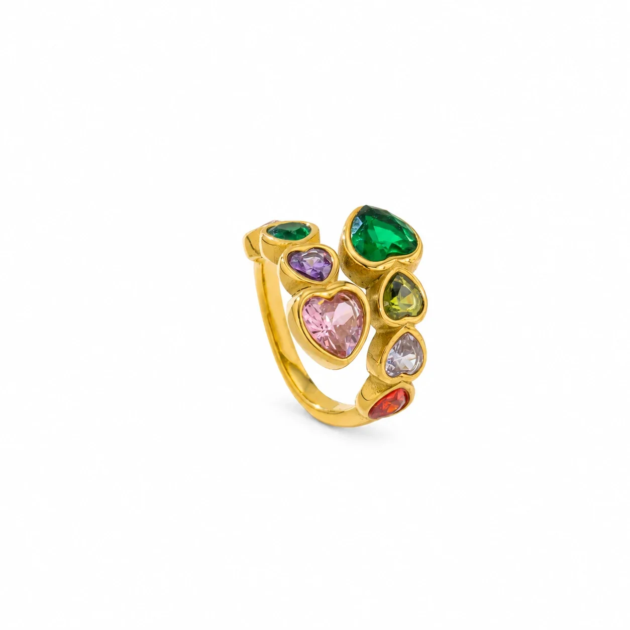 Heart Cluster Ring with Bezel-Set CZ, Gold-Plated Steel