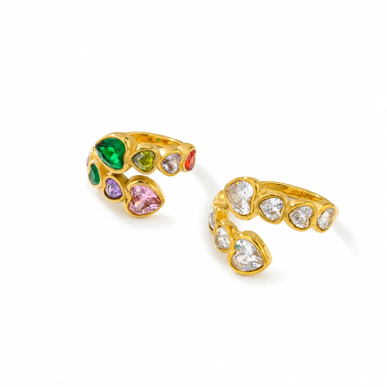 Heart Cluster Ring with Bezel-Set CZ, Gold-Plated Steel